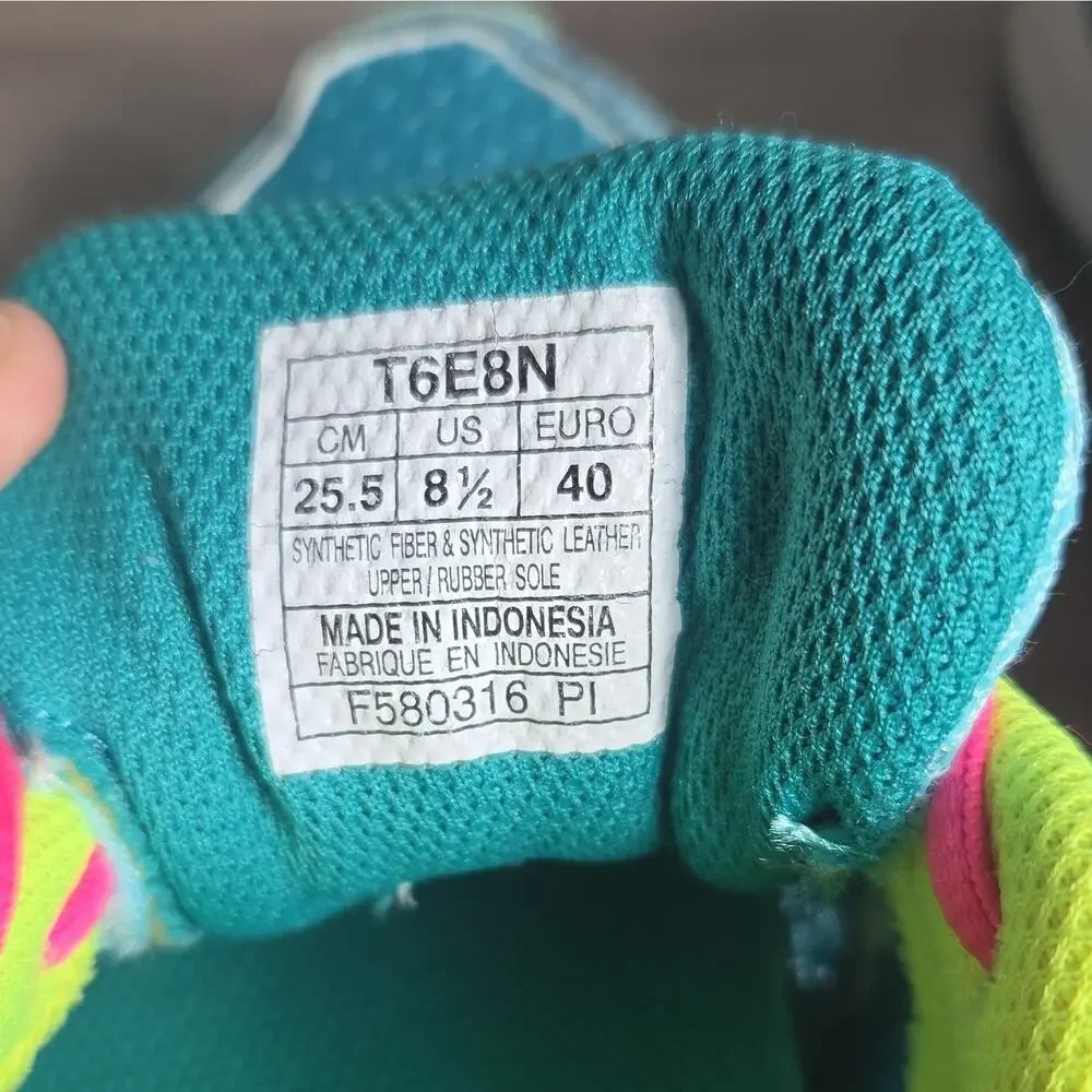 ASICS T6E8N Womens 8.5 Low Top Lace-Up Running Sneakers Blue Pink Green Yellow